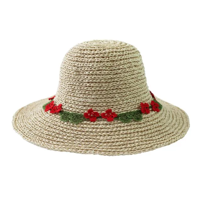 Evie Straw Sunhat - Natural/Red