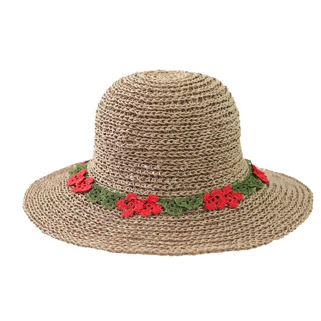 Evie Straw Sunhat - Camel/Red