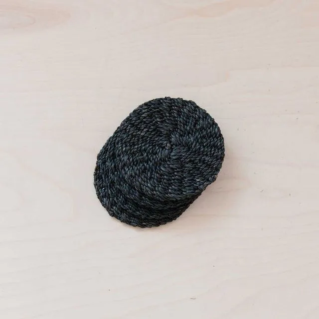 Black Round Braided Coasters, set of 4 - Natural Fiber | LIKHA