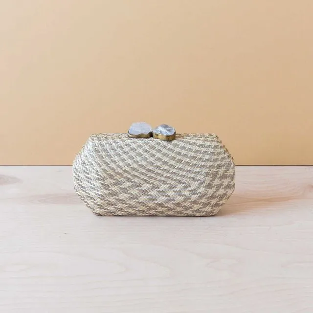 Dusty Rose and White Houndstooth Clutch with Stone Locks - Woven Purse | LIKHA