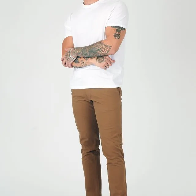 Slim Fit Stretch Chino Trousers - Light Brown