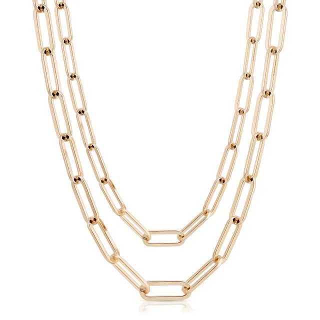 Double Large Elongated Mask Chain GOLD