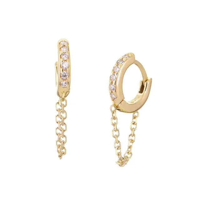 12.5MM DIAMOND AND 14K GOLD HUGGIES WITH CHAIN