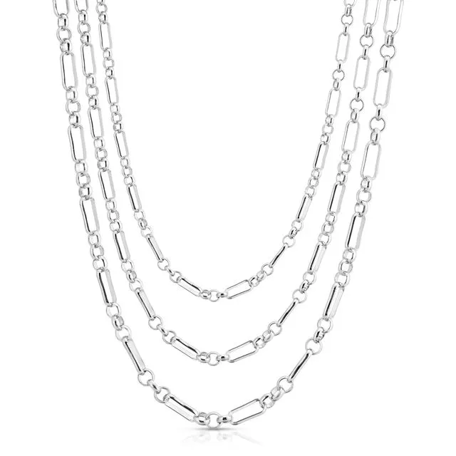 Triple Small Multi Link Chain Necklace SILVER