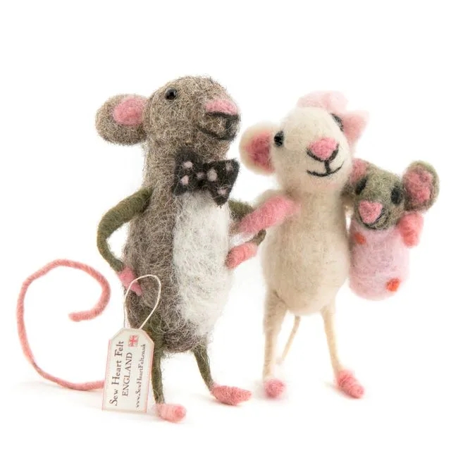 Mummy and Daddy Felt Mice carrying Baby Girl