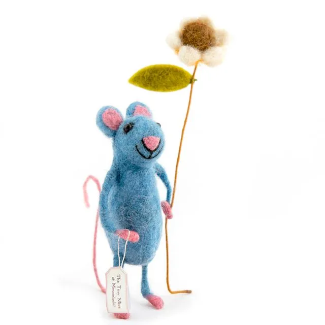Pretty Blue Felt Mouse with Flower