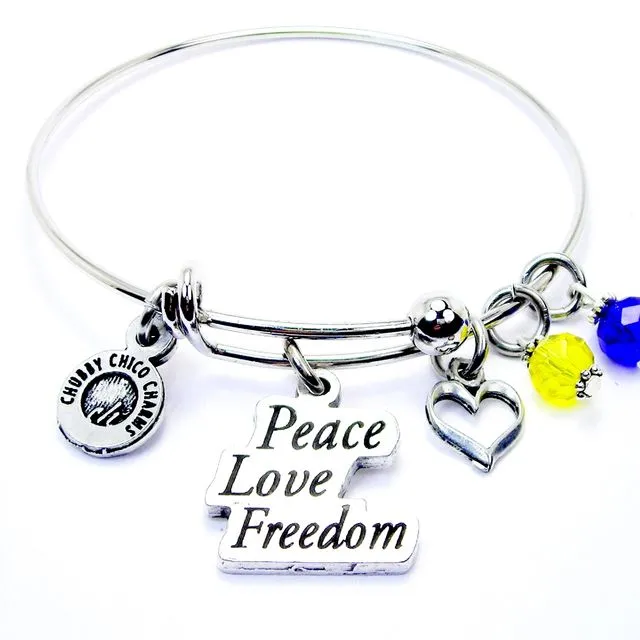 Peace Love Freedom Bangle Bracelet Ukraine