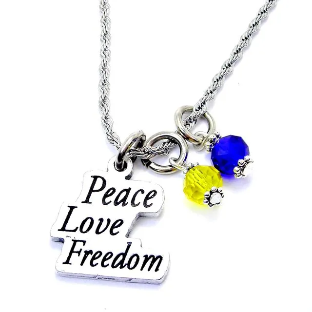 Peace Love Freedom Ukraine rope necklace
