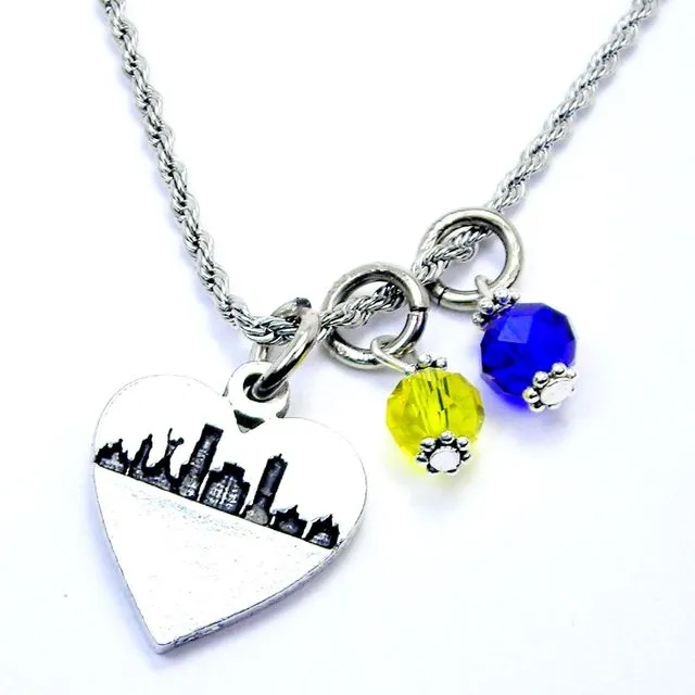 Ukraine skyline heart rope necklace