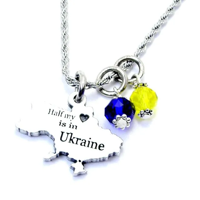 Half of my heart is in Ukraine rope necklace