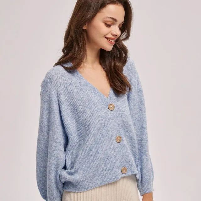 Puff Sleeve Buttoned Cardigan