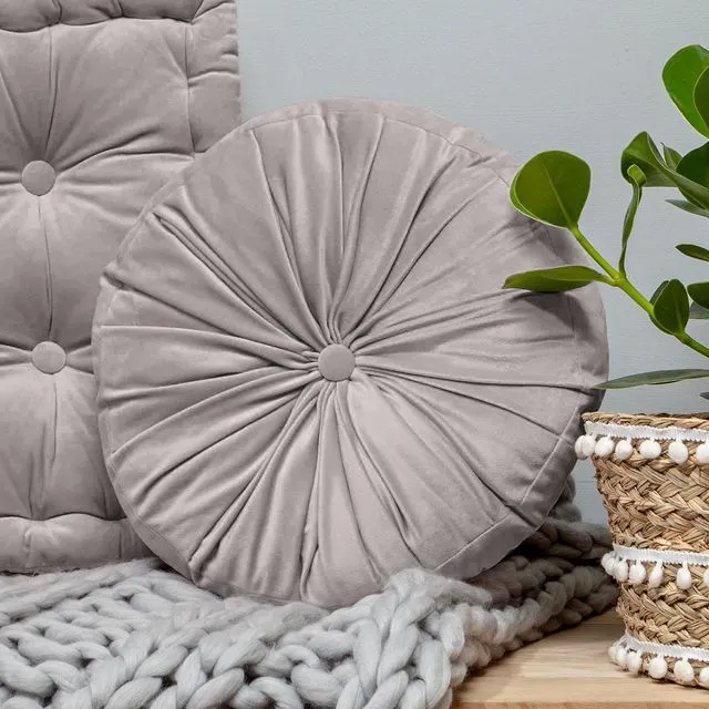 Grey Round Pintuck Cushion