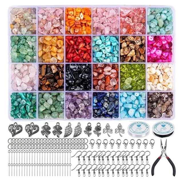 SALE!! HONGTEYA 24 Colors Crystal Jewellery Making Kit Natural Gemstone Chip Beads Irregular Crushed Crystal Pieces 5-7mm Stone Bead 1073