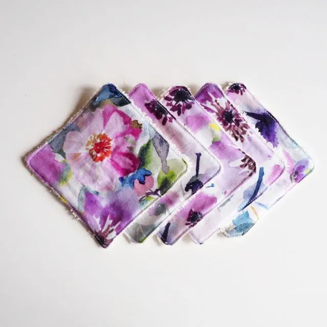 Washable Cotton Makeup Wipes In Purple Floral