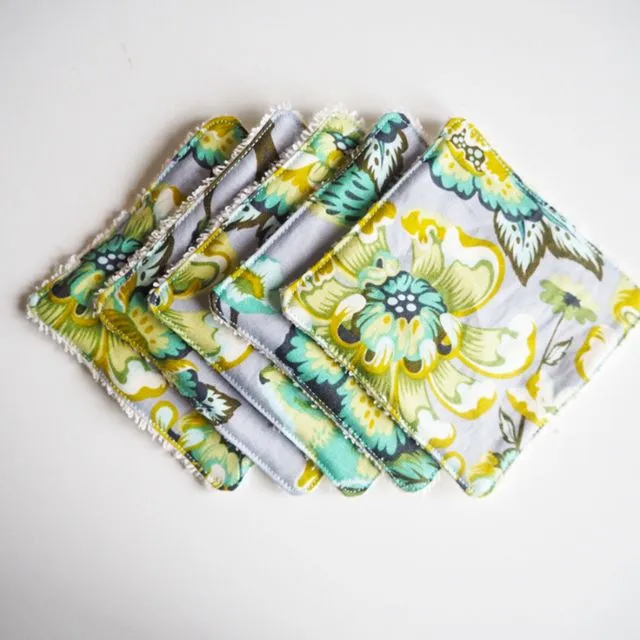 Washable Cotton Makeup Wipes In Green & Grey Floral Print