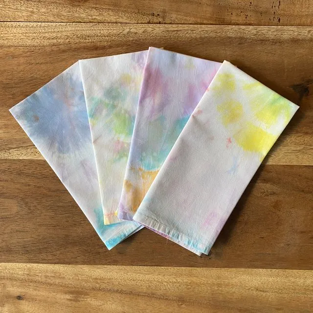 Four Rainbow Tie Dye Napkins. 100% cotton multi colour set.