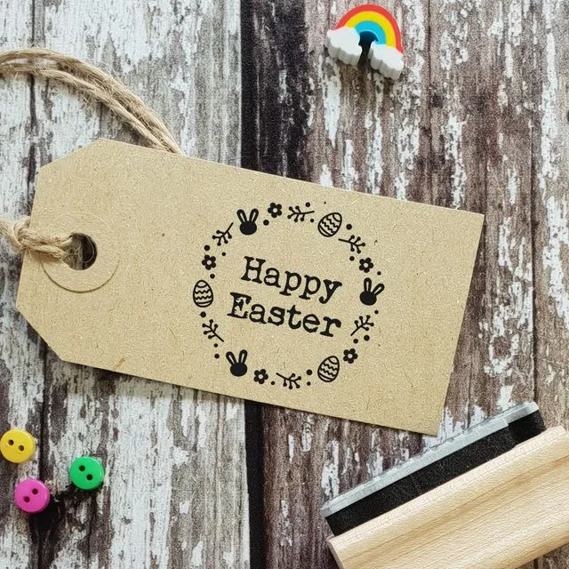 Happy Easter Wreath Rubber Stamp