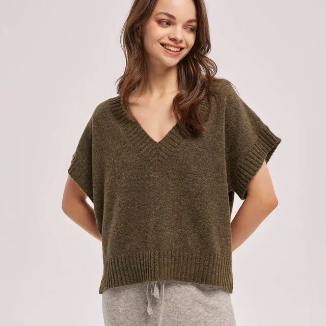 Cape Sleeve V-Neck Sweater