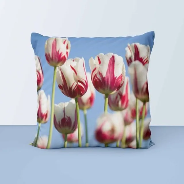 Decorative pillow pink - white tulips