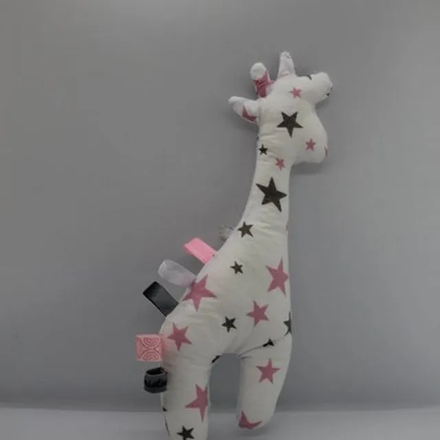 Giraffe cuddly toy 20 cm high - Pink / gray stars