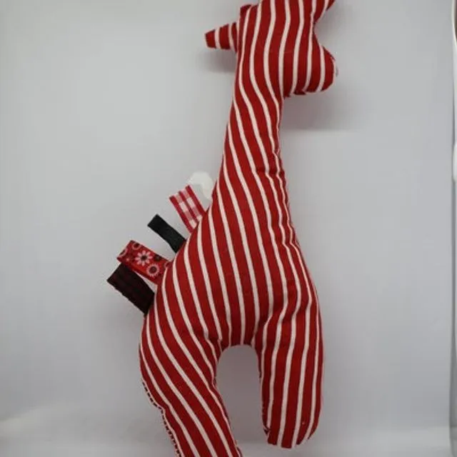 Red and white striped giraffe cuddly toy 20 cm high
