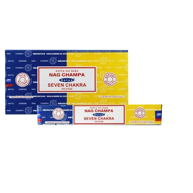 Satya Nag Champa & Seven Chakra Combo Incense Sticks 12 pack(192 gram) - Case of  12