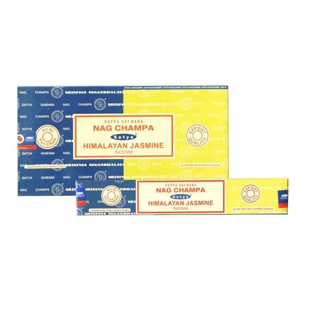Satya Nag Champa & Himalayan Jasmine Combo Incense Sticks 12 pack(192 gram) - Case of  12