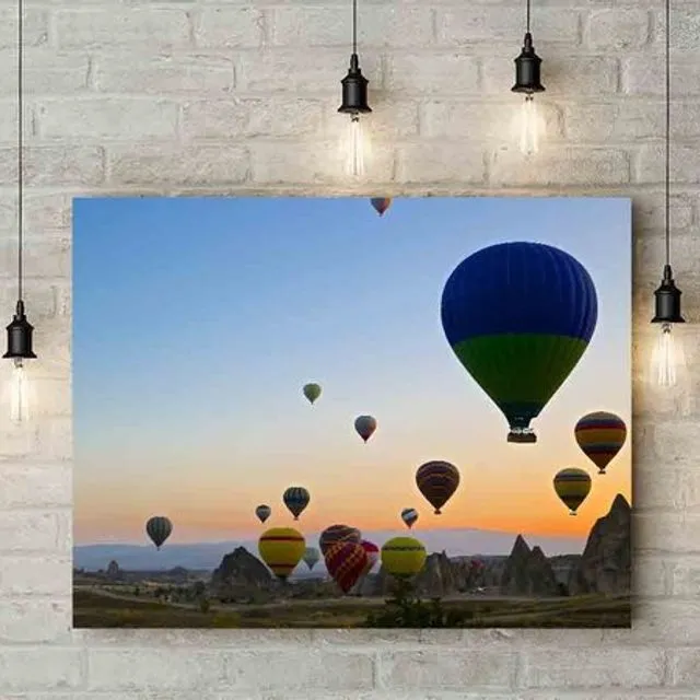 Wanddecoratie, Hot Air Balloons at Sunset, verkrijgbaar op canvas, dibond en plexiglas