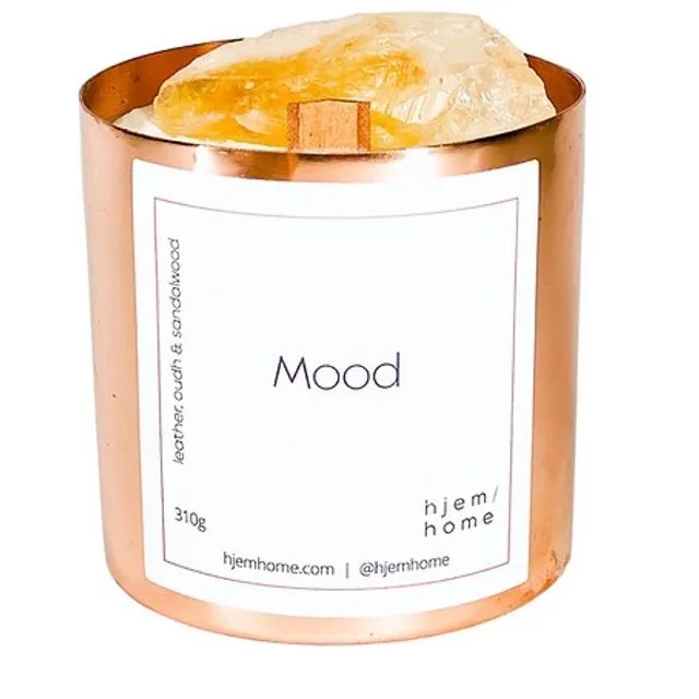Citrine Infused MOOD Candle - Leather, Oudh + Sandalwood