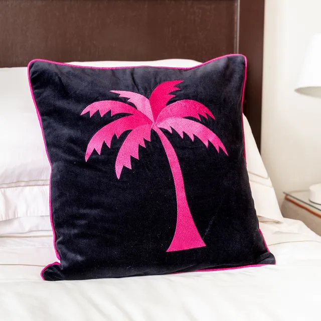 Velvet palm tree cushion cover (18" x 18")