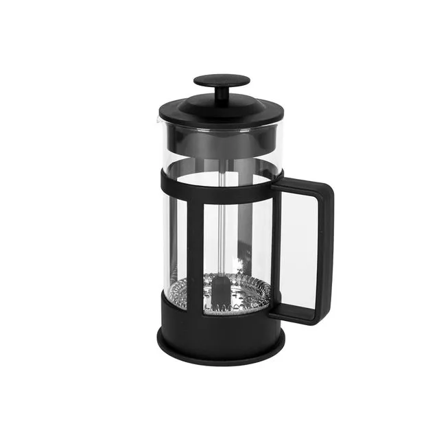 BiggCoffee French Press Coffee and Tea Maker, Borosilicate Glass Coffee Press, Stainless Steel Filter, Durable and Heat Resistant, Black (350 ml, 11.80 oz, 2 Cup)