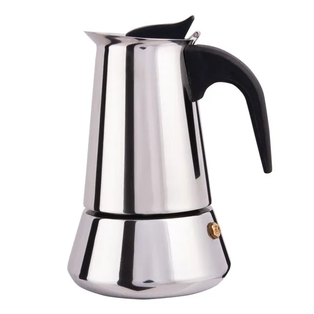 Biggcoffee Stovetop Espresso Maker, Moka Pot, Italian Coffee Maker, Coffee Percolator, Stainless Steel Moca Pots, 4 Cups Coffee Maker 6.76 oz/200Ml (Silver, Black)