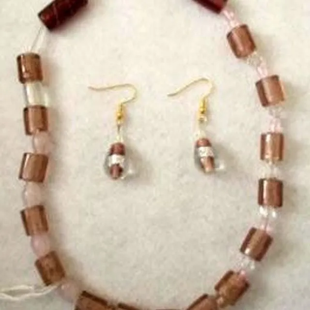 Amethyst Glass Beads Choker and Earrings Set