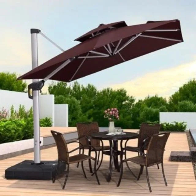 Cantilever Parasol Water Base Stand Outdoor Garden with Cover & Telescopic Rod