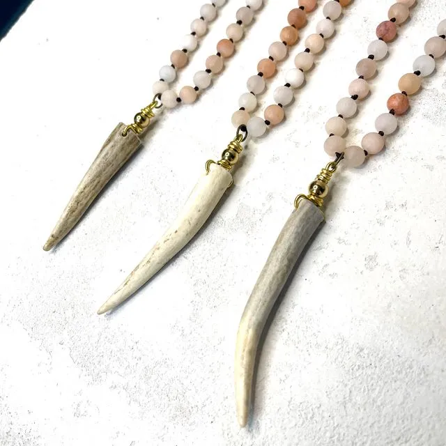 Deer Antler Gemstone Necklace. 7 color options pink moonstone