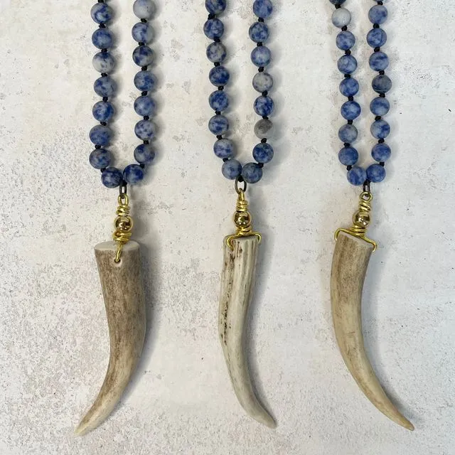 Deer Antler Gemstone Necklace. 7 color options blue aventurine