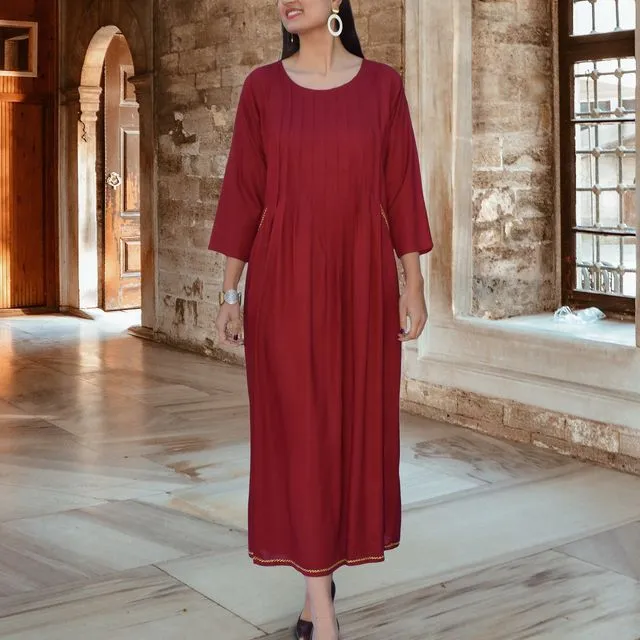 Paridhi Hand Embroidered Long Dress Deep Red