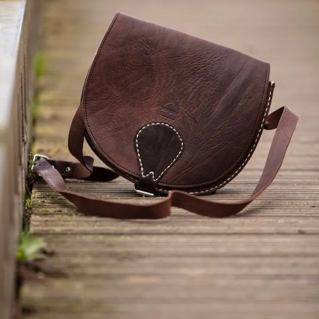 Handmade Moroccan Leather Large Saddle Bag in Dark Brown