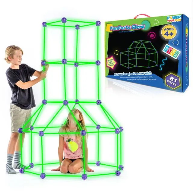 Fun Forts Tent for Kids - 81 Pk STEM Toys (Glow in the Dark)