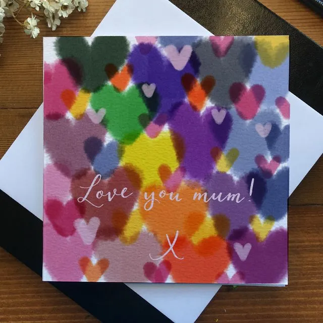 Love You Mum Watercolour Heart Greeting Card