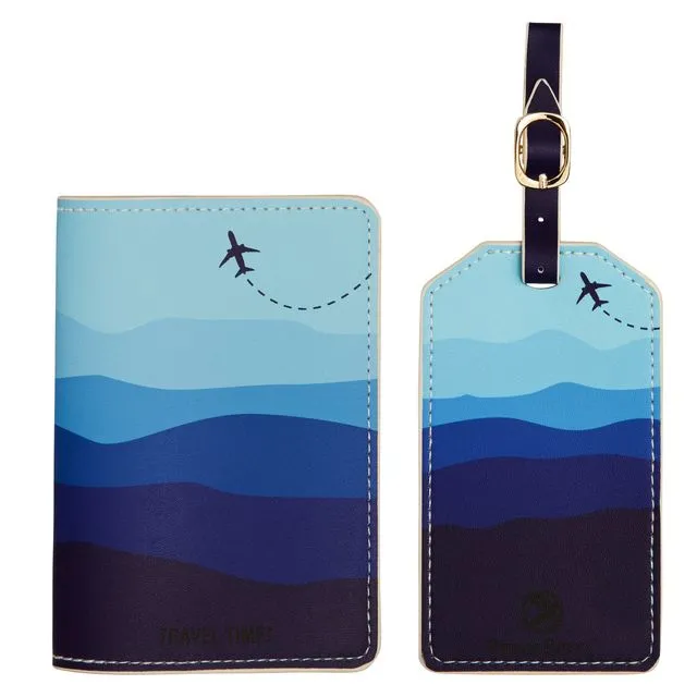 Waterproof Blue Passport Holder Cover and Luggage Tag Set, Unisex Travel Holder Gift, Passport Holder Travel Set, Wedding Passport Wallet