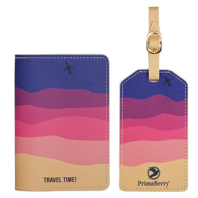 Waterproof Pink Passport Holder Cover and Luggage Tag Set, Durable Sunset Lover Gift, Colorful Passport Case, Beautiful Passport Wallet