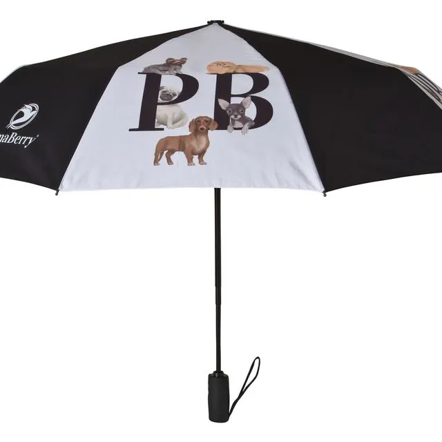 Travel Umbrella,Dog Mum Gift, Waterproof Black & White Umbrella, Auto Open Windproof Dogs Design Foldable Umbrella,Promotional Golf Umbrella