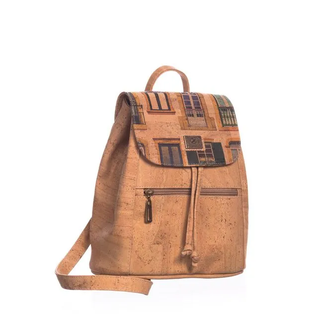 Natural Cork Backpack, Window Design Sustainable Vegan Backpack, Bohemian Lightweight Christmas Travel Backpack, Waterproof Laptop Backpack