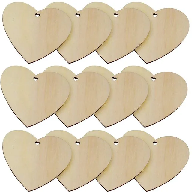 50 x Wooden Love Hearts Shapes DIY Arts Crafts Tags