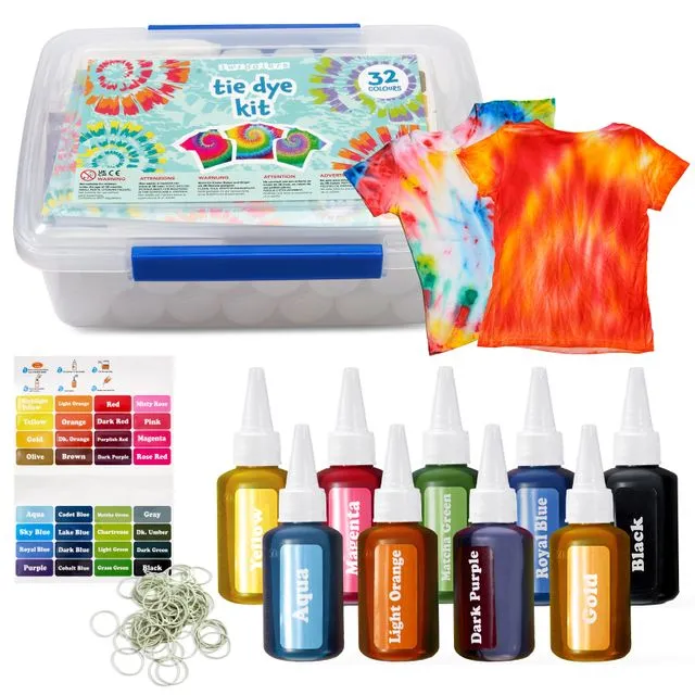: 204 pcs Tie Dye Kit with 32 Bottles of Coloured Fabric Dye, Perfect Arts & Crafts Kids Activities