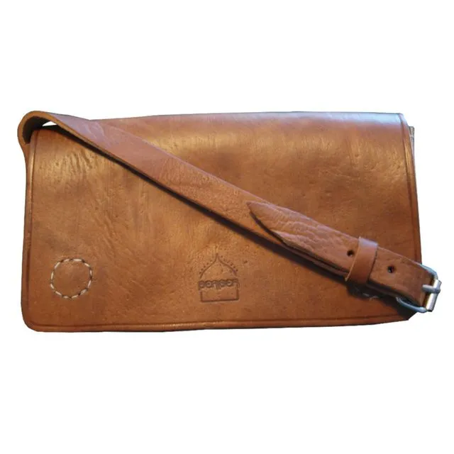 Handmade Moroccan Leather Shoulder Bag in Tan with Magnetic Closure