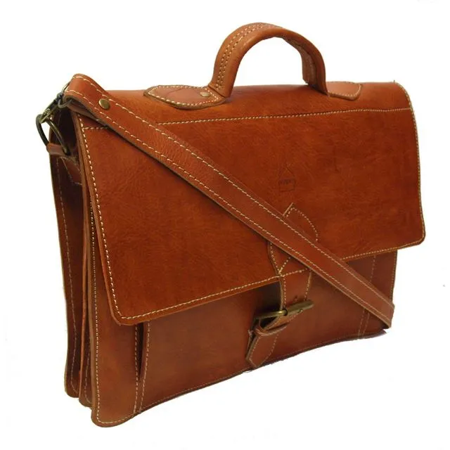Large Handmade Moroccan Leather Satchel in Light Brown