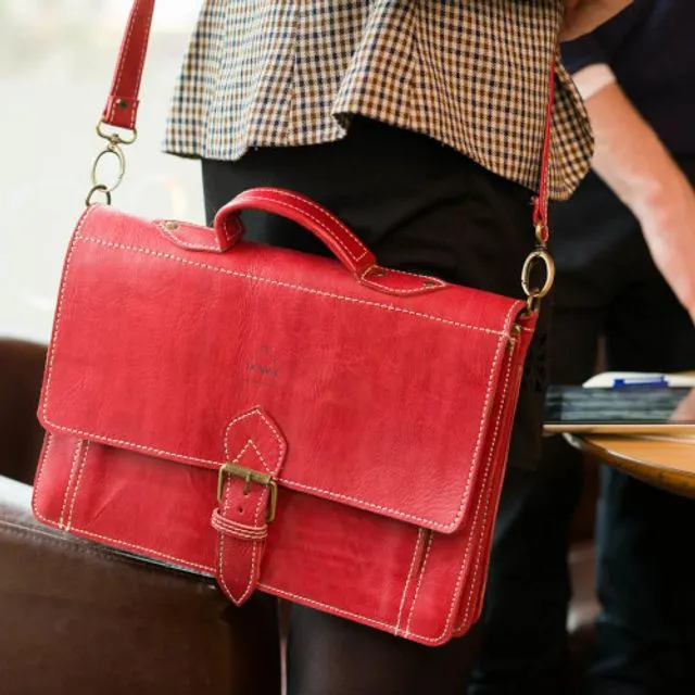Large Handmade Moroccan Leather Satchel in Red