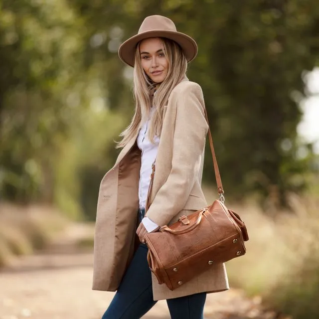 Handmade Moroccan Leather Bowling Bag in Tan
